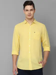 Allen Solly Men Yellow Solid Slim Fit Cotton Casual Shirt