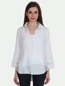 PATRORNA Plus Size White Shirt Style Top