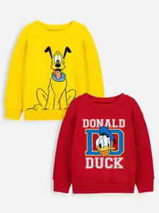 YK Disney Boys Pack of 2 Red Donald Duck & Pluto Printed Sweatshirt