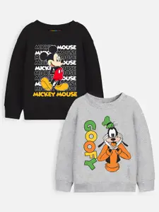 YK Disney Teen Boys Pack of 2 Black Mickey Mouse & Goofy Printed Sweatshirt