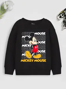 YK Disney Boys Black Mickey Mouse Printed Sweatshirt