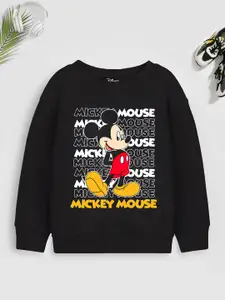 YK Disney Boys Black Mickey Mouse Printed Sweatshirt
