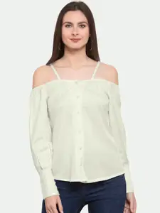PATRORNA Women Off White Off-Shoulder Shirt Style Top