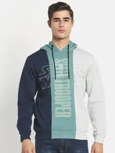 Octave Men Navy Blue Colourblocked Typography Hooded Fleece Plus Size Sweatshirt