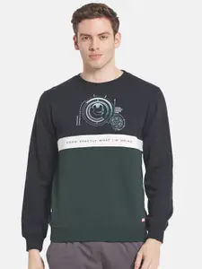 Octave Men Navy Blue Printed Hooded Sweatshirt