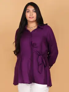 LastInch Women Purple Solid Tie-Ups Party Shirt