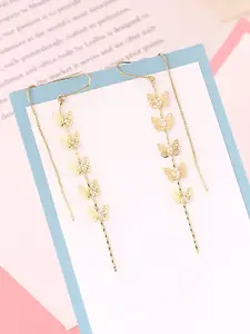 Yellow Chimes Gold Tone Butterfly Designed Crystal Beaded Chain Drop Danglers Earring