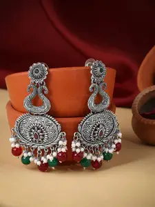 Yellow Chimes Silver-Toned Contemporary Drop Earrings