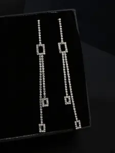 Yellow Chimes Gold Plated Crystal Studded Elegant Long Chain Drop Danglers Earring