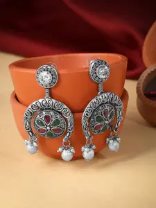 Yellow Chimes Women Silver-Toned Contemporary Drop Earrings