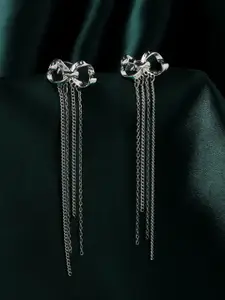 Yellow Chimes Silver-Plated Contemporary Tasseled Drop Earrings