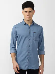 VAN HEUSEN DENIM LABS Men Blue Slim Fit Pure Cotton Casual Shirt