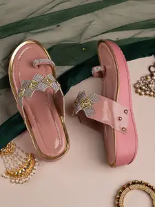 Trendigo Pink Embellished Wedge Heels