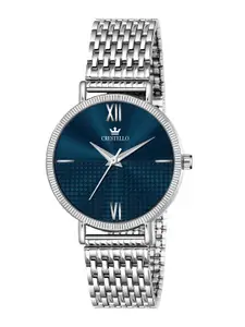 CRESTELLO Women Blue Brass Dial & Silver Toned Stainless Steel Bracelet Style Straps Analogue Watch CR-DZL106
