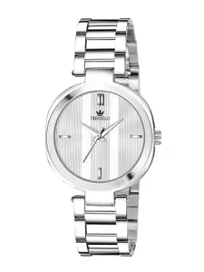 CRESTELLO Women Silver-Toned Brass Dial & Silver Toned Stainless Steel Bracelet Style Straps Analogue Watch CR-DZL127-SLV