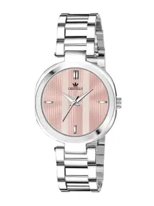 CRESTELLO Women Pink Brass Dial & Silver Toned Stainless Steel Bracelet Style Straps Analogue Watch CR-DZL127-PNK