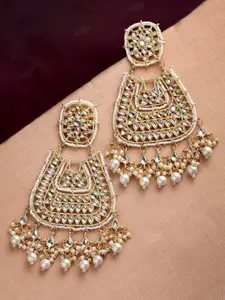 PANASH Women Gold-Toned & White Contemporary Chandbalis Earrings