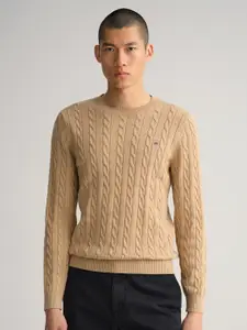 GANT Men Khaki Cable Knit Pullover