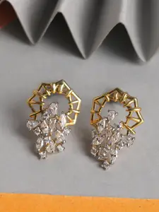 Clara 925 Sterling Silver Gold-Plated & White Contemporary Studs Earrings