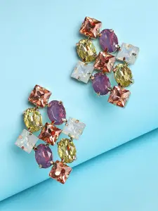 SOHI Gold-Plated & Purple Stones Studs Earrings