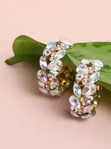 SOHI Gold-Plated & White Contemporary Hoop Earrings