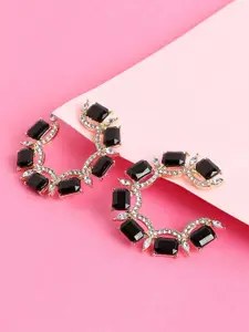 SOHI Black & White Gold Plated Circular Studs Earrings