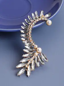 SOHI Gold-Plated & White Contemporary Ear Cuff Earrings