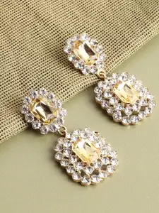 SOHI Gold-Plated & White Rhinestone Drop Earrings