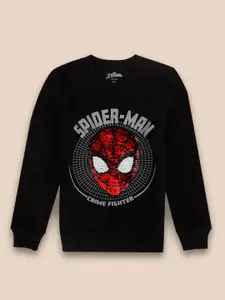 Kids Ville Boys Black Spiderman Printed Sweatshirts