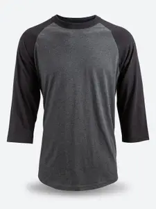 Kipsta By Decathlon Men Grey Black Lightweight Raglan 3/4Th Sleeve T Shirt.