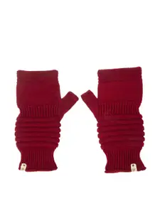 Bharatasya Men Maroon Solid Knitted Winter Gloves