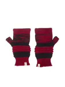 Bharatasya Men Maroon & Black Printed Knitted Winter Gloves