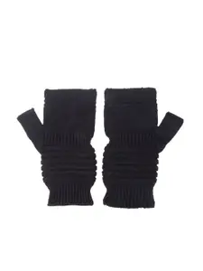 Bharatasya Men Black Solid Knitted Mitten Gloves
