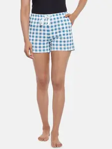 Dreamz by Pantaloons Women Blue & White Checked Lounge Shorts