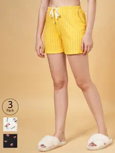 Dreamz by Pantaloons Women Yellow & Black 3 Printed Lounge Shorts