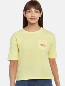 Dreamz by Pantaloons Women Yellow Printed Cotton Lounge Tshirts
