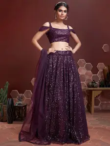 FABPIXEL Purple Embellished Sequinned Semi-Stitched Lehenga & Unstitched Blouse With Dupatta