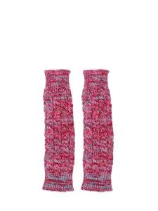 Bharatasya Women Pink Knitted Long Mittens Winter Hand Gloves