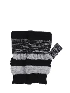 Bharatasya Women Black & Grey Heathered Knitted Winter Gloves