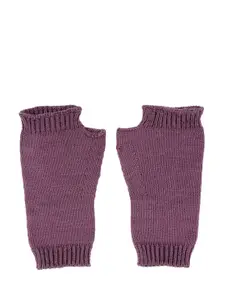 Bharatasya Women Purple Knitted Mitten Gloves
