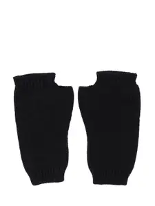 Bharatasya Women Black Knitted Winter Mitten Gloves