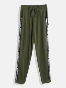 Kook N Keech Teens Boys Olive Solid Joggers with Printed Side Taping
