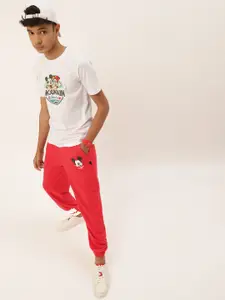 Kook N Keech Disney Teens Boys Red & White Solid Joggers with Printed Detail