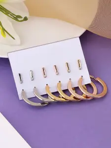 Unwind by Yellow Chimes Set Of 6 Gold-Plated & Silver-Plated Stud And Hoop Earrings