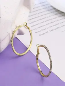 Unwind by Yellow Chimes Gold-Toned Crystal Studded Hoop Earrings