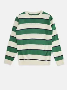 Pantaloons Junior Boys Green & White Striped Pullover