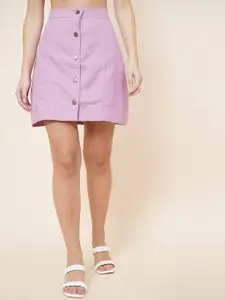 DressBerry Women Lavender Solid Pencil Mini Skirt