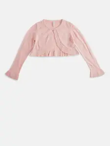 Pantaloons Junior Girls Pink Embellished Crop Button Shrug