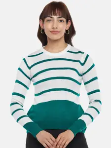 People Women Green & White Striped Pullover