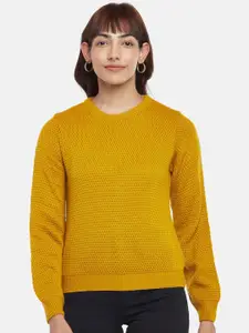 People Women Mustard Cable Knit Pullover